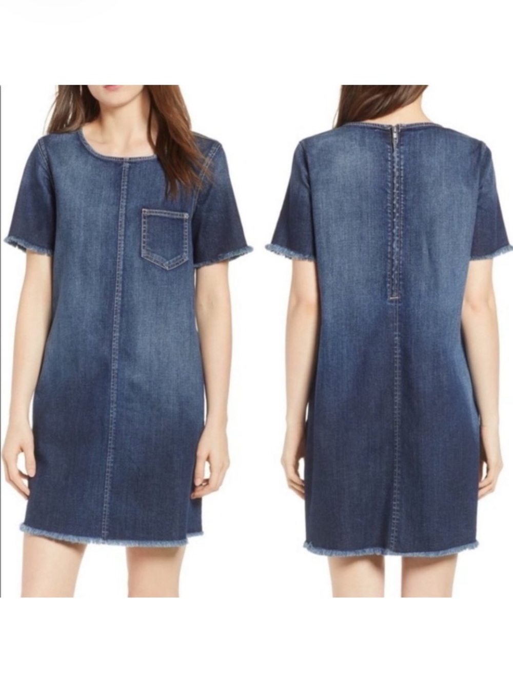 Current/Elliott Short-Sleeve Frayed Hem Denim Dress size 1